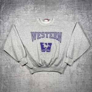 Western University UWO Sweatshirt Men Large Grey Mustangs Vtg 1993 Campus Crew